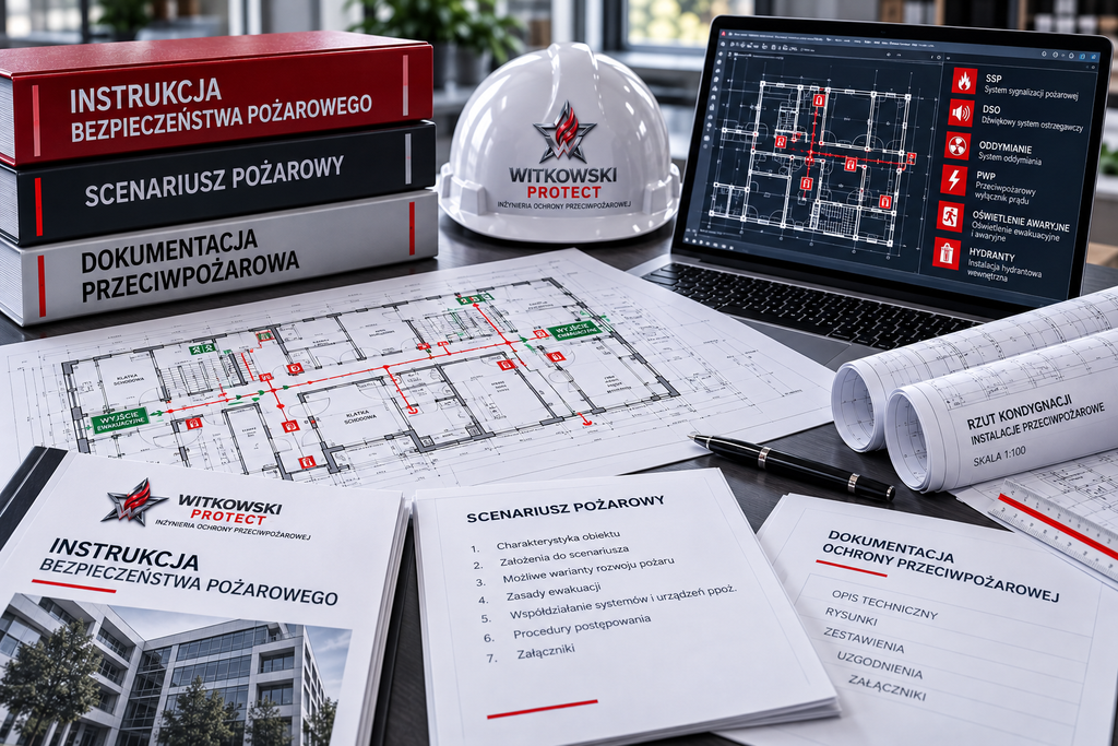 Dokumentacja przeciwpożarowa WITKOWSKI PROTECT – Instrukcja Bezpieczeństwa Pożarowego, scenariusz pożarowy oraz projekty ochrony przeciwpożarowej.