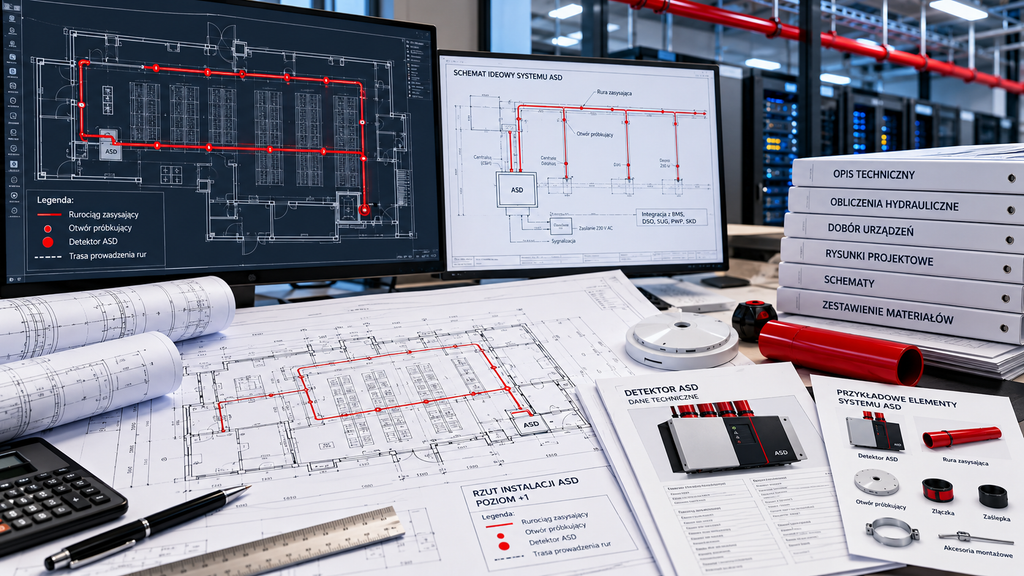 Projektowanie zasysających systemów detekcji dymu – dokumentacja techniczna ASD, rysunki instalacji i schematy sieci zasysającej