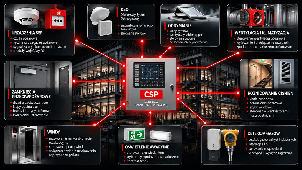 Współpraca SSP z innymi systemami przeciwpożarowymi – centrala CSP